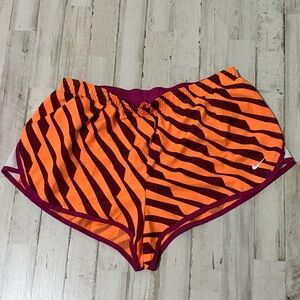 Nike Striped Orange and Burgundy Athletic Shorts